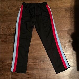 Black Track Pants with Red and Blue Stripes